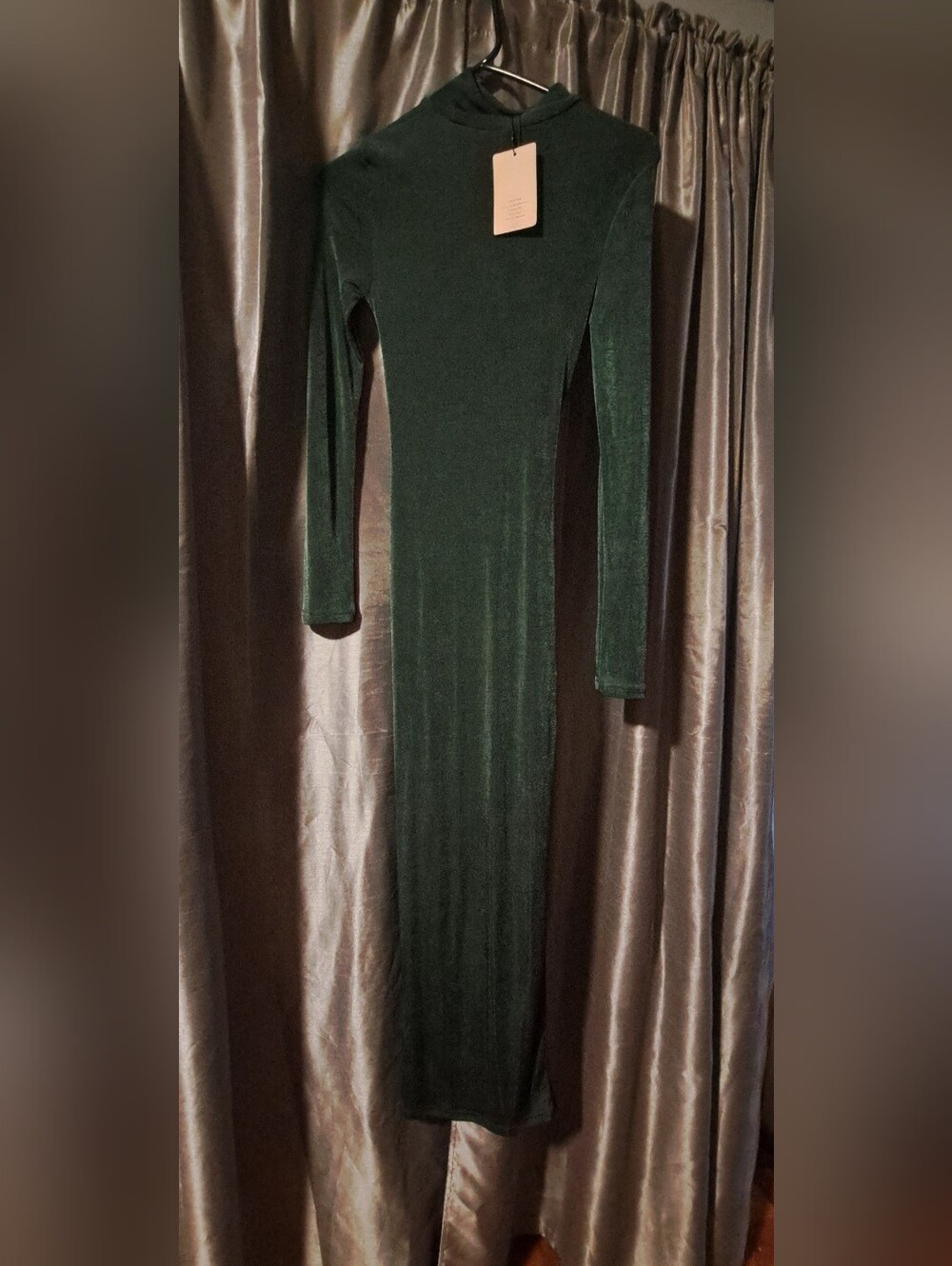 Long Sleeve Mock Neck Dress - Dark Green